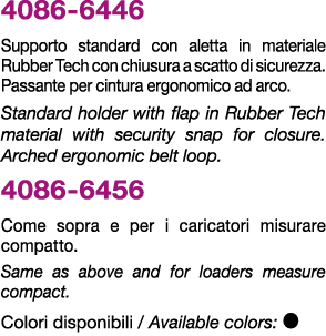 4086 6446 Supporto standard con aletta in materiale Rubber Tech con chiusura a scatto di sicurezza. Passante per cint...