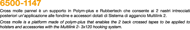 6500 1147 Cross molle pannel  un supporto in Polym plus e Rubbertech che consente ai 2 nastri intrecciati posteriori...