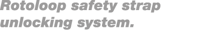 Rotoloop safety strap unlocking system. 