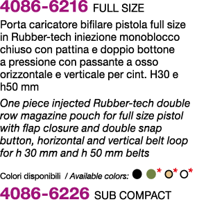 4086 6216 FULL SIZE Porta caricatore bifilare pistola full size in Rubber tech iniezione monoblocco chiuso con pattin...