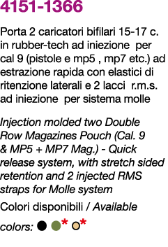 4151 1366 Porta 2 caricatori bifilari 15 17 c. in rubber tech ad iniezione per cal 9 (pistole e mp5 , mp7 etc.) ad es...