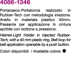 4086 1346 Portacasco Portatorcia realizzato in Rubber Tech con metodologia iniezione.Anello in materiale plastico 40m...
