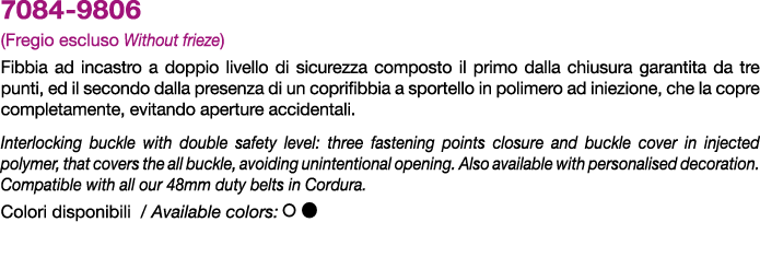 7084 9806 (Fregio escluso Without frieze) Fibbia ad incastro a doppio livello di sicurezza composto il primo dalla ch...