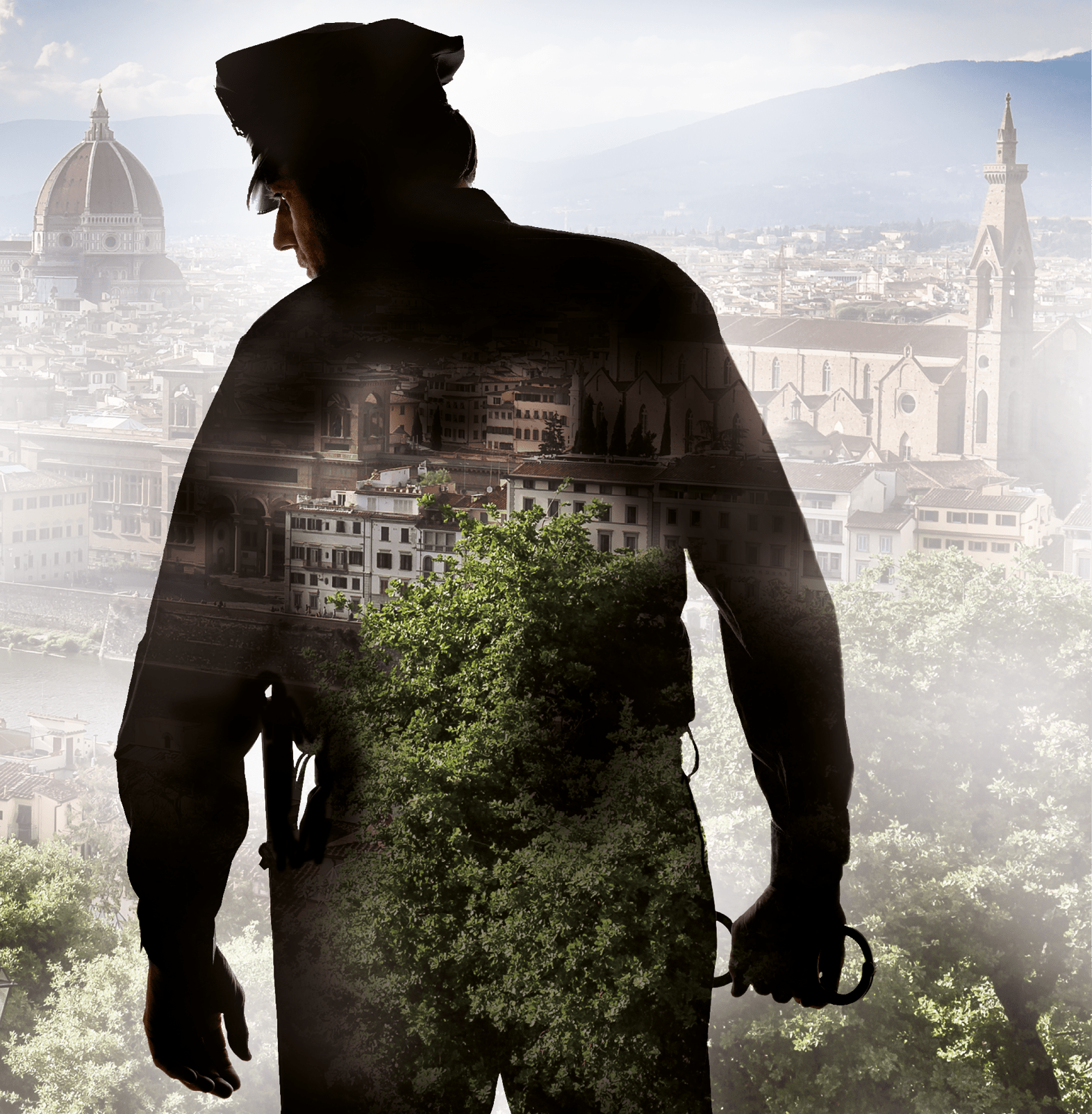 Silhouette of police officer with handcuffs in hand